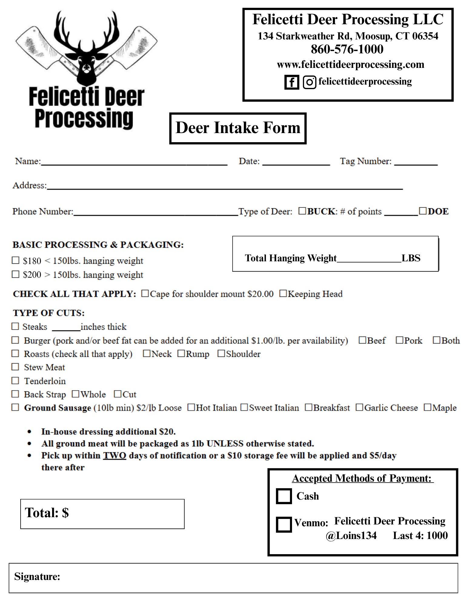 Deer Intake Form
