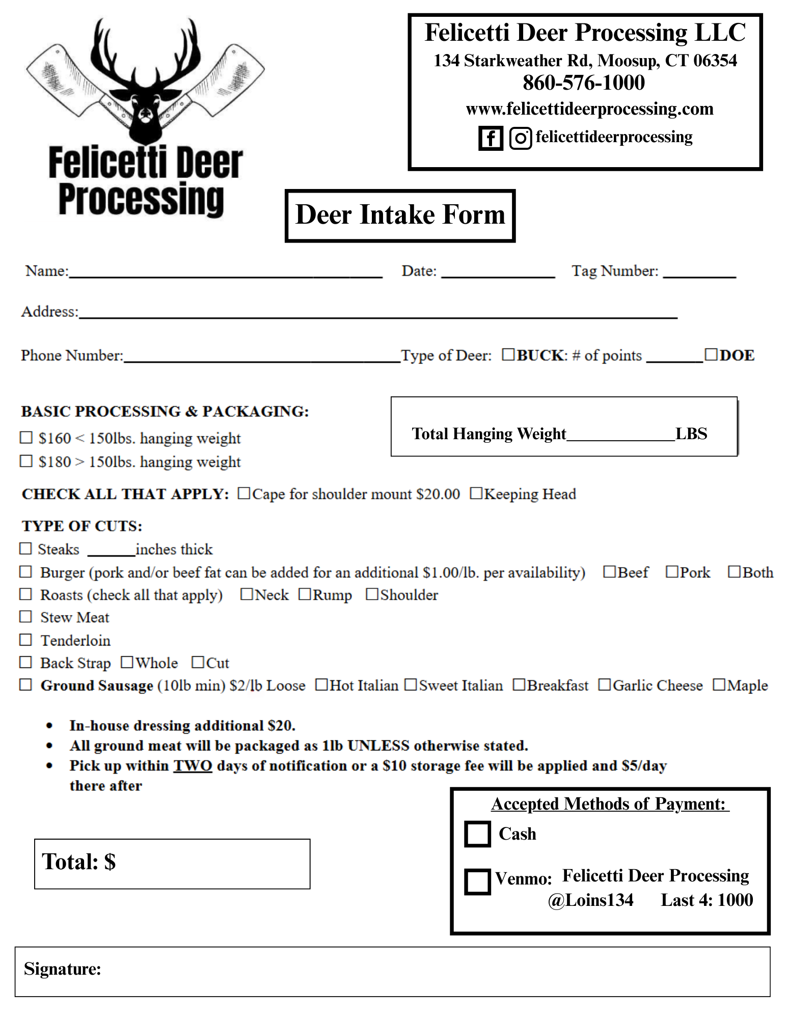 Deer Intake Form